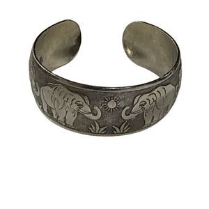 Tibetan Silver Carve Elephant Totem Bangle Opening Cuff Bracelet